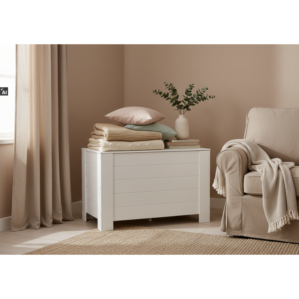 Kufer drewniany 77x40x50 cm biały – skrzynia do przechowywania