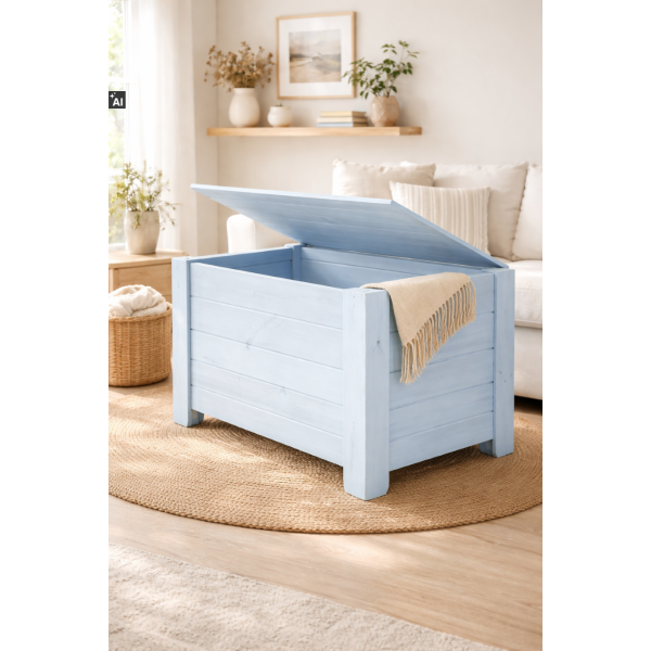 Kufer drewniany 77x40x50 cm niebieski – skrzynia do przechowywania