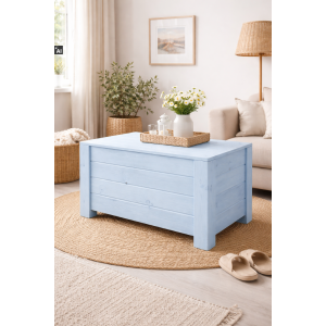 Kufer drewniany 77x40x50 cm niebieski – skrzynia do przechowywania