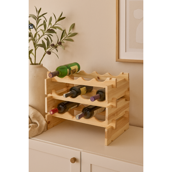 Stojak drewniany na butelki 3-poziomowy 50x32x40 cm – regał na wino