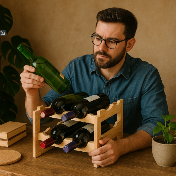 Stojak drewniany na butelki 2-poziomowy 50x32x27 cm – regał na wino