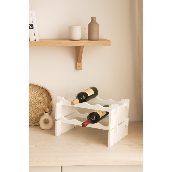 Stojak drewniany na butelki 2-poziomowy 50x32x27 cm biały – regał na wino