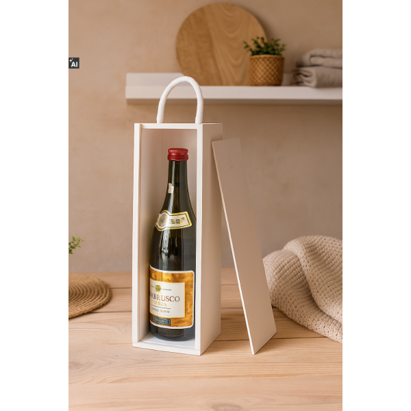 Skrzynka drewniana na wino 10x11x35 cm biała – pudełko na butelkę