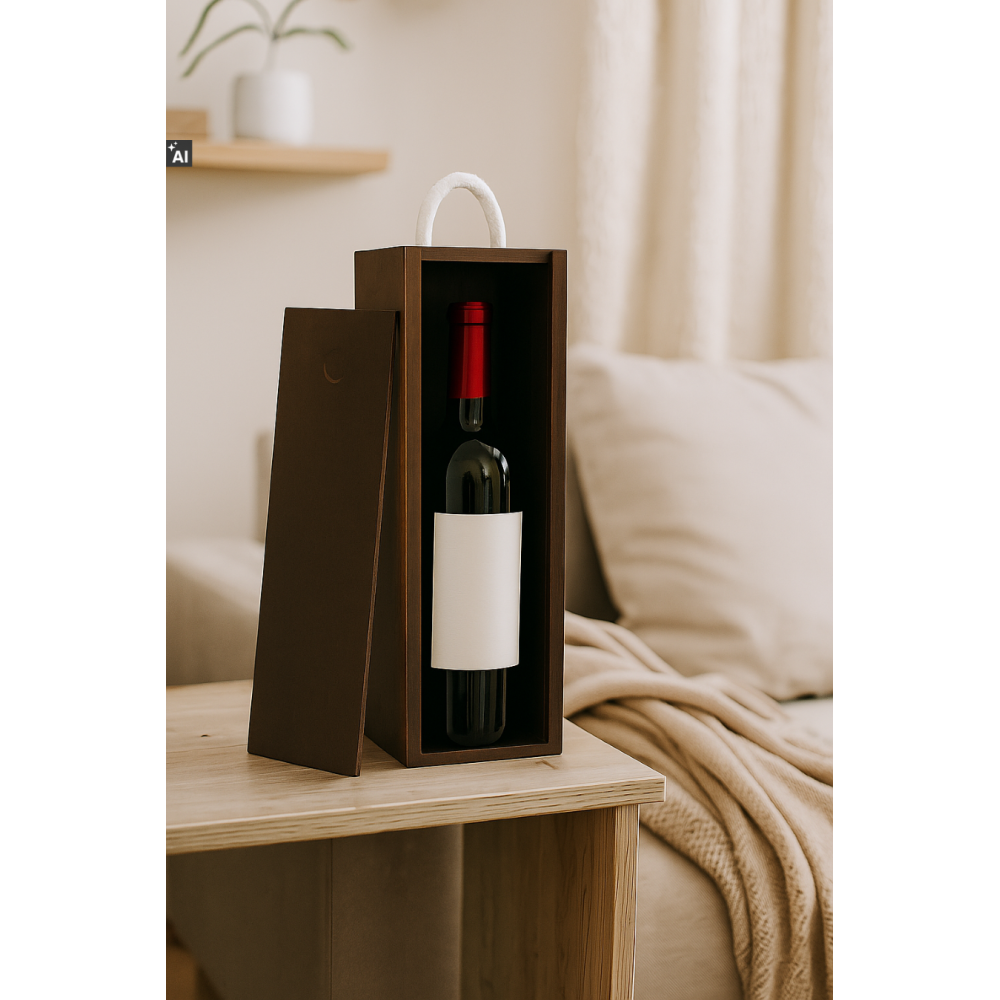 Skrzynka drewniana na wino 10x11x35 cm brązowa – pudełko na butelkę