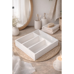 Skrzynka na sztućce drewniana 25x31x7 cm biała – organizer do szuflady
