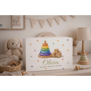 Personalizowane białe pudełko wspomnień dla dziecka 40x30x13,5 cm – nadruk UV