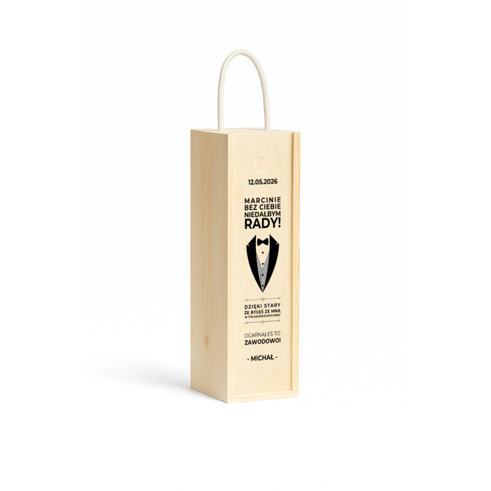 Personalizowana skrzynka drewniana na wino z nadrukiem UV 10x11x35cm