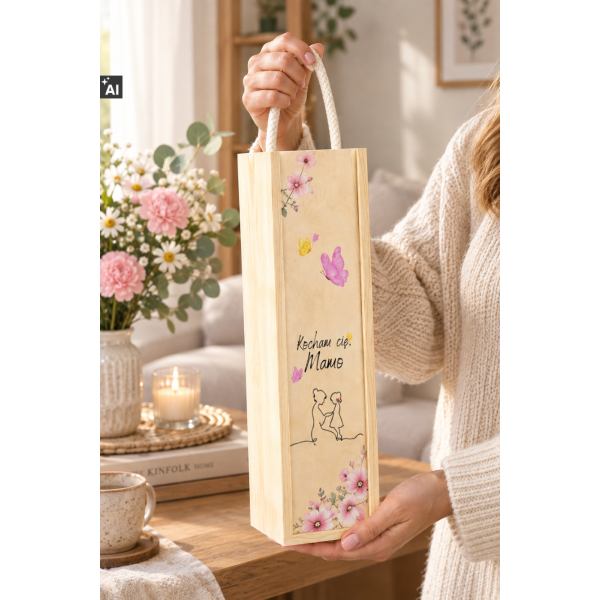 Personalizowana skrzynka drewniana na wino z nadrukiem UV 10x11x35cm