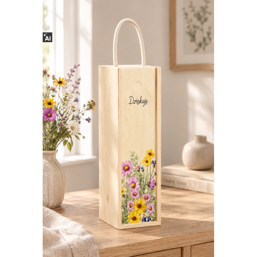 Personalizowana skrzynka drewniana na wino z nadrukiem UV 10x11x35cm