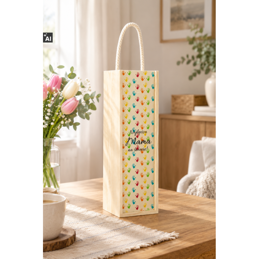 Personalizowana skrzynka drewniana na wino z nadrukiem UV 10x11x35cm