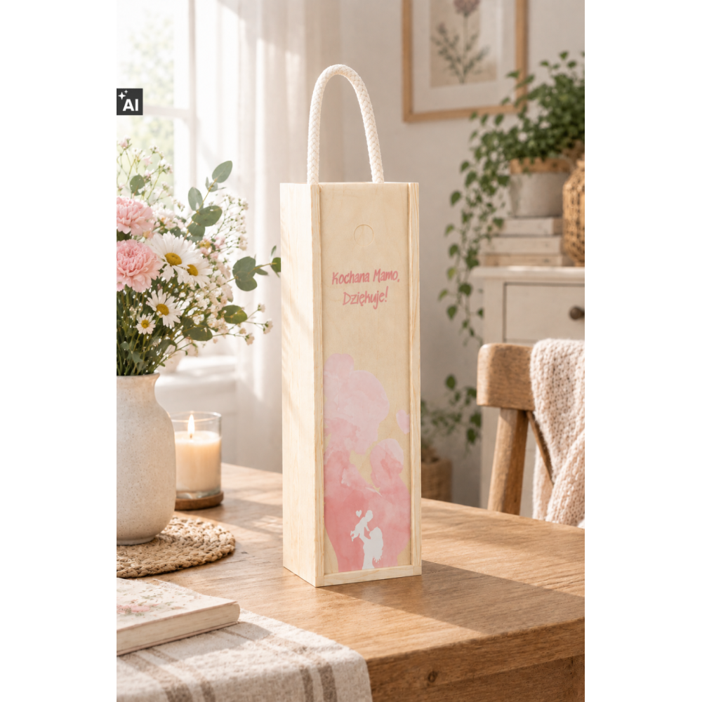 Personalizowana skrzynka drewniana na wino z nadrukiem UV 10x11x35cm