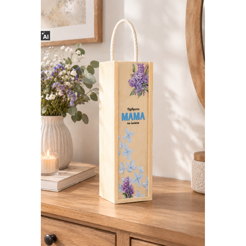 Personalizowana skrzynka drewniana na wino z nadrukiem UV 10x11x35cm