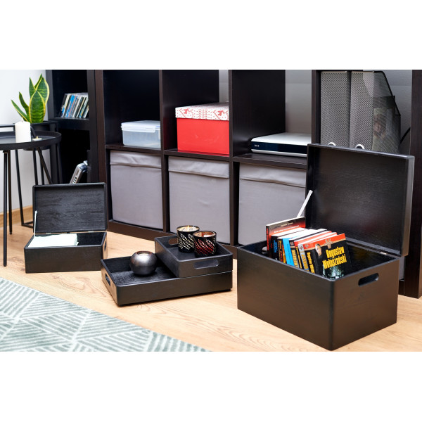 Drewniana skrzynka zamykana 40x30x23 cm Czarna