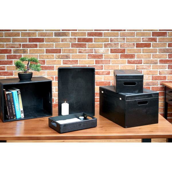 Drewniana skrzynka zamykana 40x30x23 cm Czarna