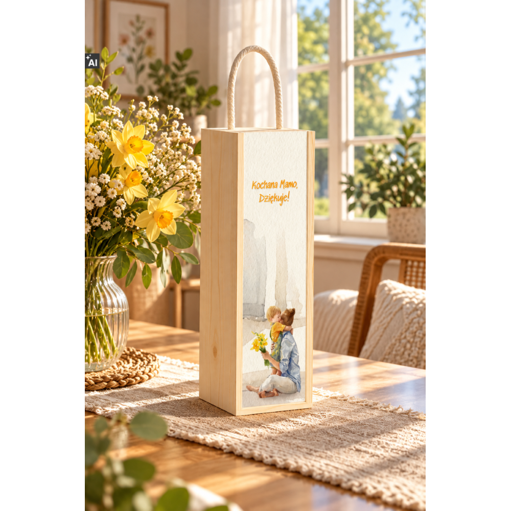 Personalizowana skrzynka drewniana na wino z nadrukiem UV 10x11x35cm