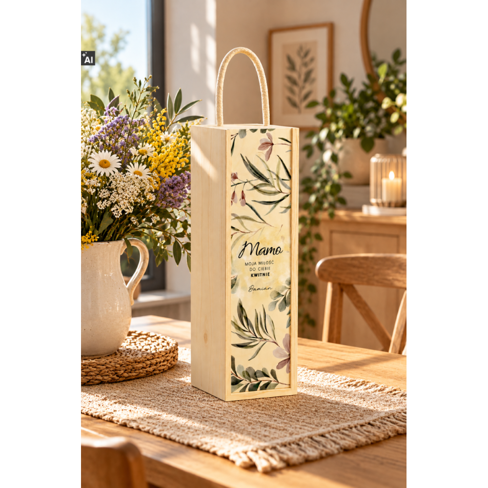 Personalizowana skrzynka drewniana na wino z nadrukiem UV 10x11x35cm