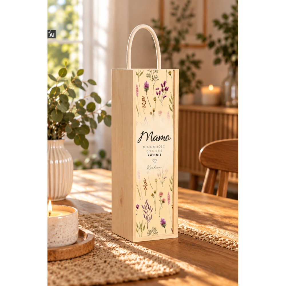 Personalizowana skrzynka drewniana na wino z nadrukiem UV 10x11x35cm