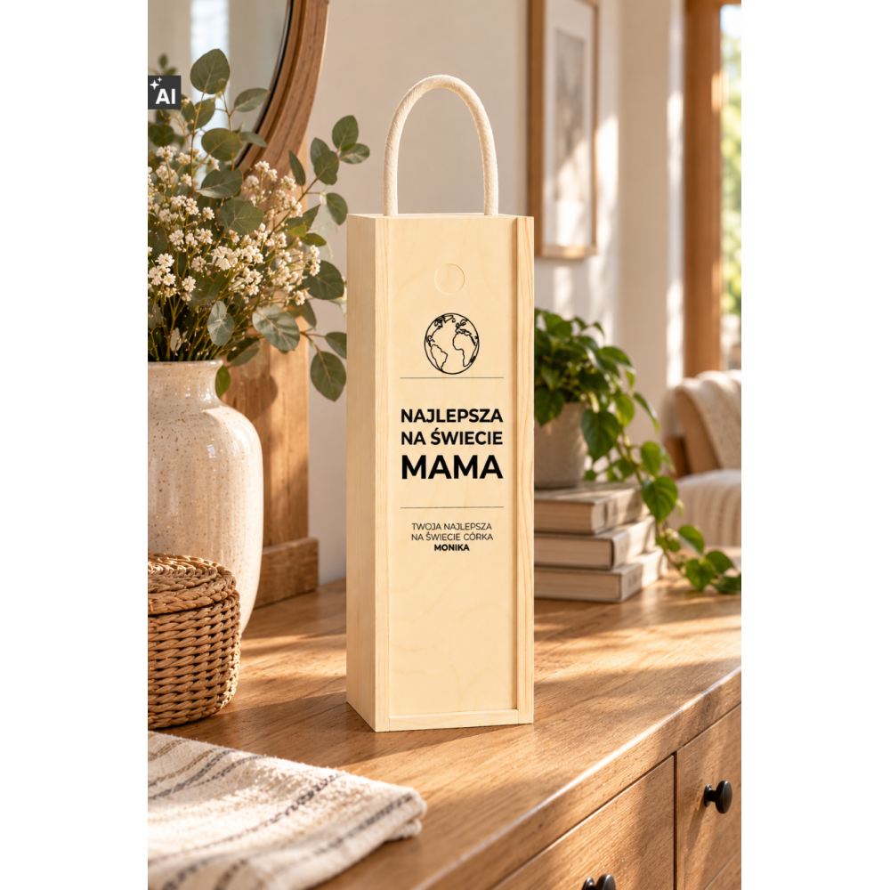 Personalizowana skrzynka drewniana na wino z nadrukiem UV 10x11x35cm