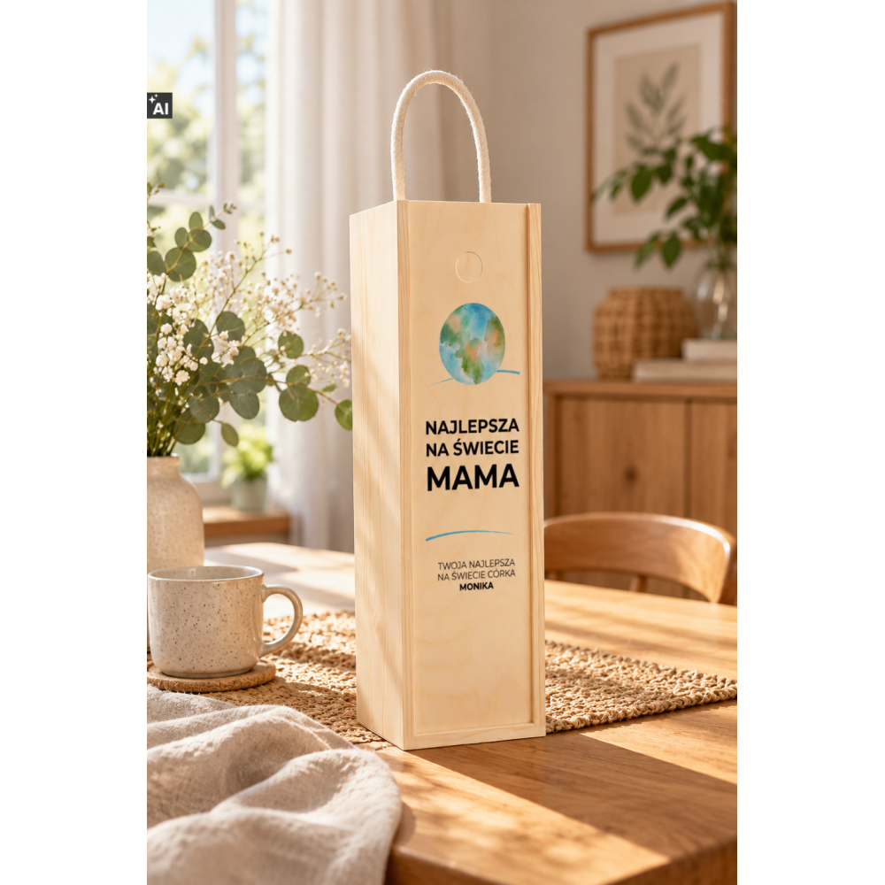 Personalizowana skrzynka drewniana na wino z nadrukiem UV 10x11x35cm