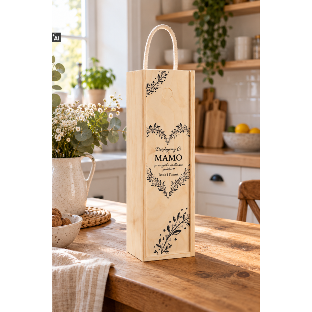 Personalizowana skrzynka drewniana na wino z nadrukiem UV 10x11x35cm