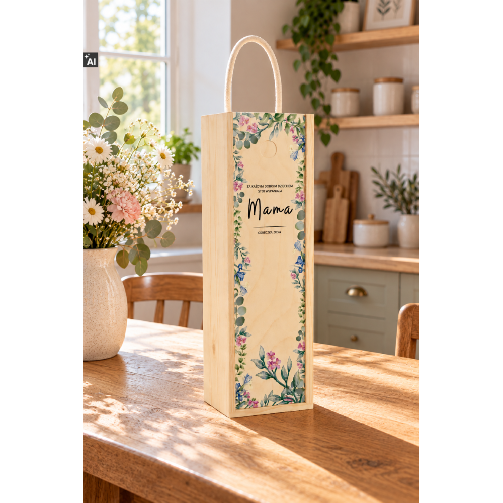 Personalizowana skrzynka drewniana na wino z nadrukiem UV 10x11x35cm