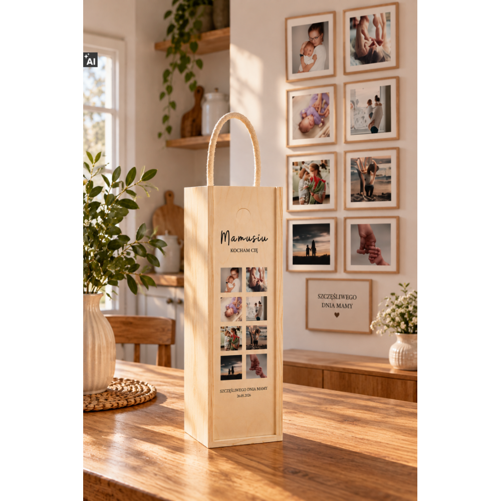 Personalizowana skrzynka drewniana na wino z nadrukiem UV 10x11x35cm