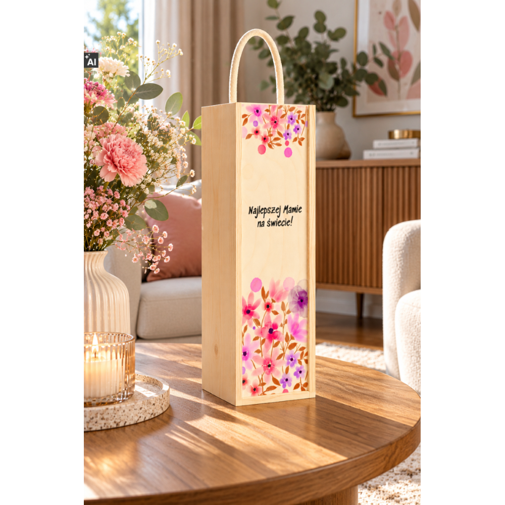 Personalizowana skrzynka drewniana na wino z nadrukiem UV 10x11x35cm