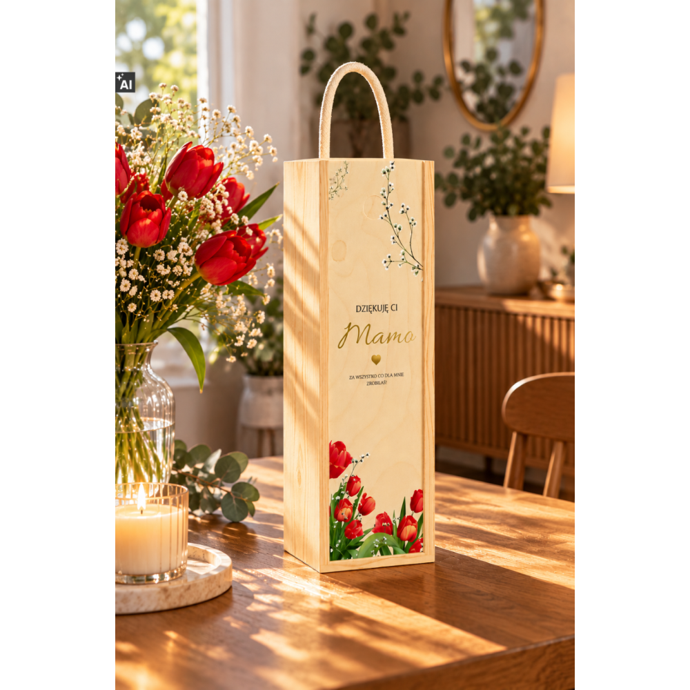Personalizowana skrzynka drewniana na wino z nadrukiem UV 10x11x35cm