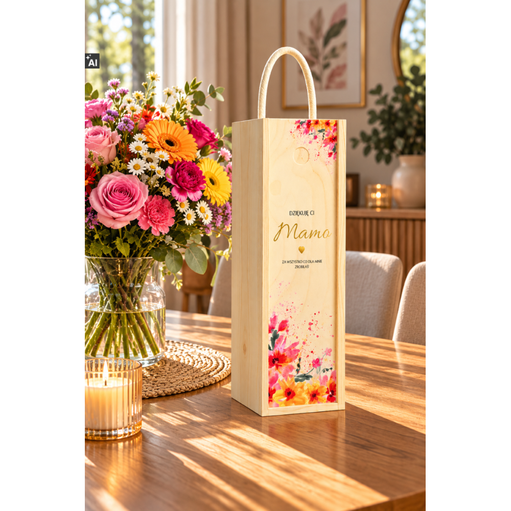 Personalizowana skrzynka drewniana na wino z nadrukiem UV 10x11x35cm