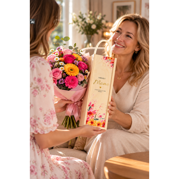Personalizowana skrzynka drewniana na wino z nadrukiem UV 10x11x35cm