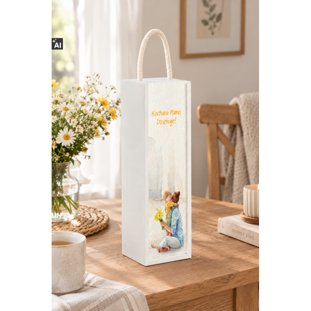 Personalizowana skrzynka drewniana na wino z nadrukiem UV 10x11x35cm