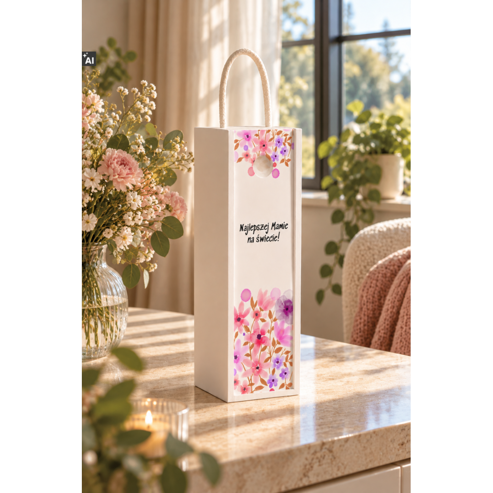 Personalizowana skrzynka drewniana na wino z nadrukiem UV 10x11x35cm