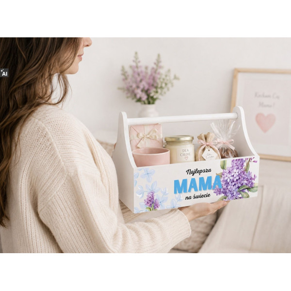 Personalizowany narzędziownik dla Mamy i – drewniany organizer prezent na Dzień Mamy