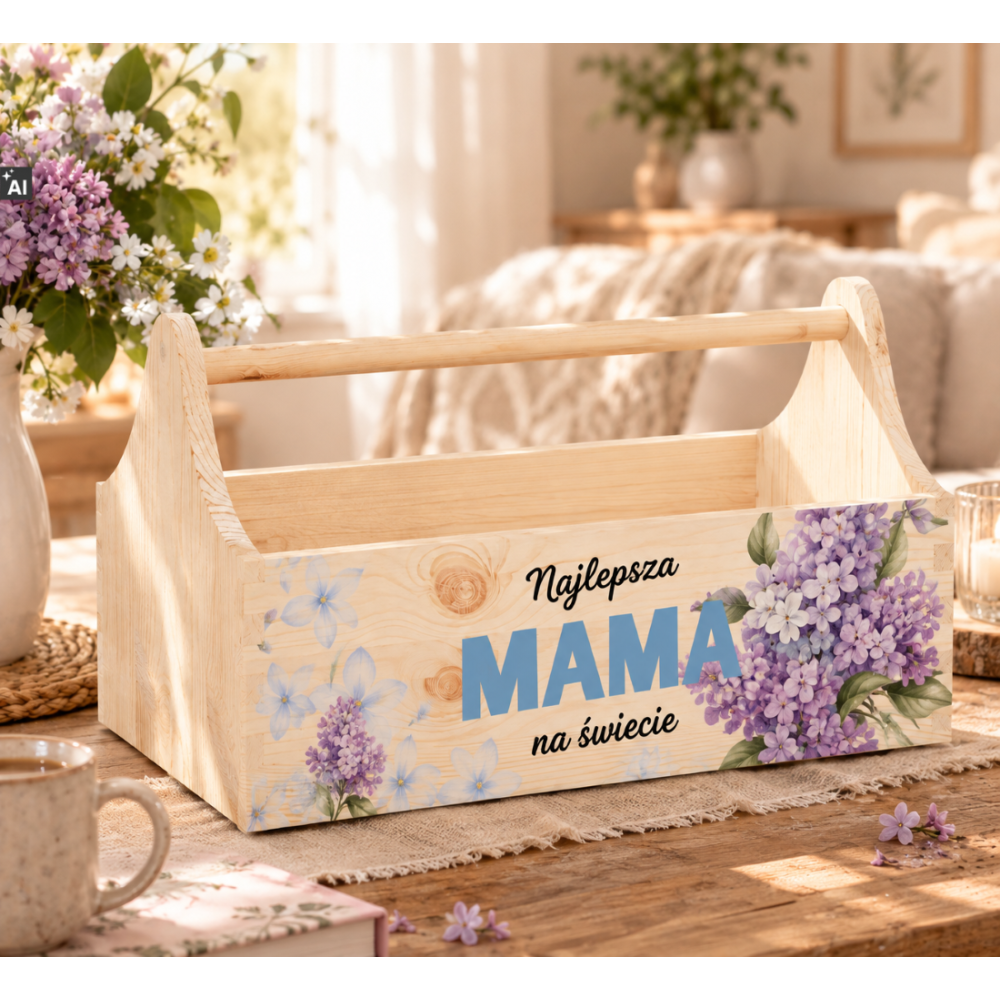 Personalizowany narzędziownik dla Mamy i – drewniany organizer prezent na Dzień Mamy