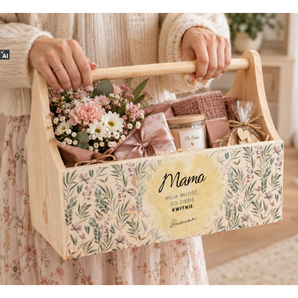 Personalizowany narzędziownik dla Mamy i – drewniany organizer prezent na Dzień Mamy