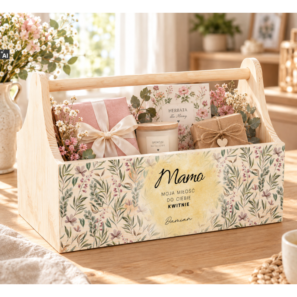 Personalizowany narzędziownik dla Mamy i – drewniany organizer prezent na Dzień Mamy