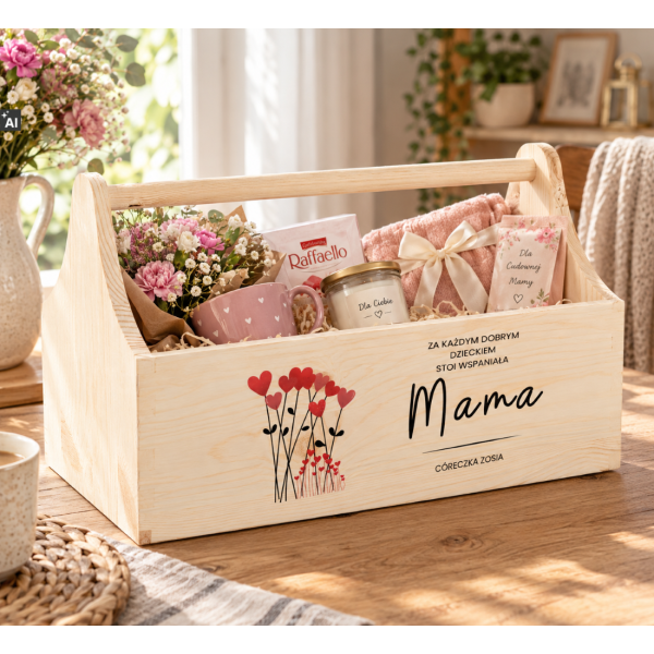 Personalizowany narzędziownik dla Mamy i – drewniany organizer prezent na Dzień Mamy