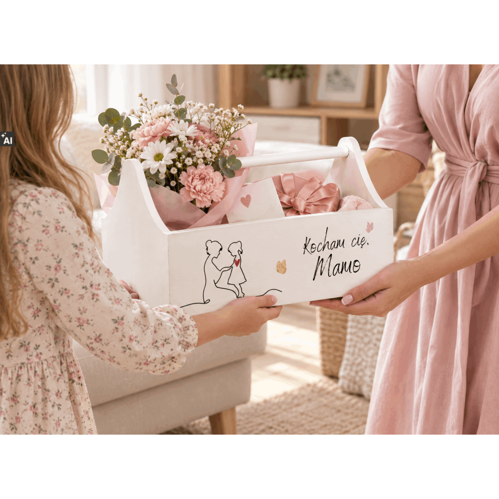 Personalizowany narzędziownik dla Mamy i – drewniany organizer prezent na Dzień Mamy