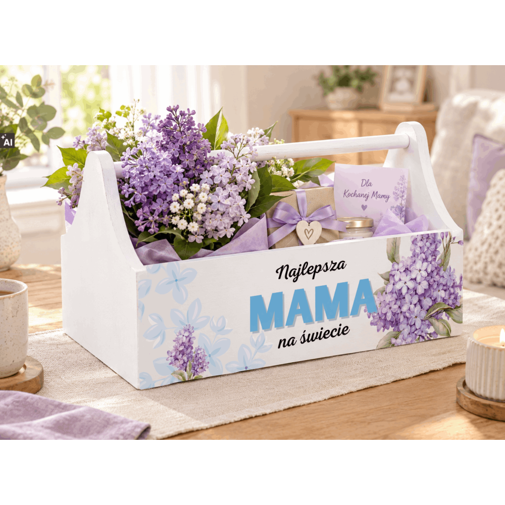 Personalizowany narzędziownik dla Mamy i – drewniany organizer prezent na Dzień Mamy