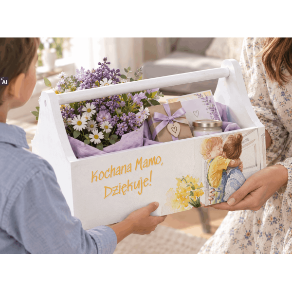 Personalizowany narzędziownik dla Mamy i – drewniany organizer prezent na Dzień Mamy