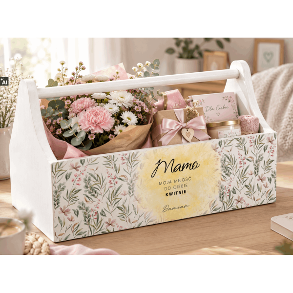 Personalizowany narzędziownik dla Mamy i – drewniany organizer prezent na Dzień Mamy