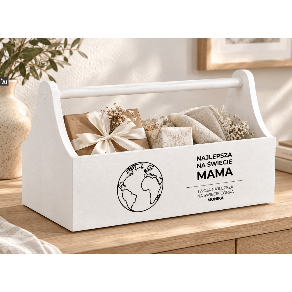 Personalizowany narzędziownik dla Mamy i – drewniany organizer prezent na Dzień Mamy