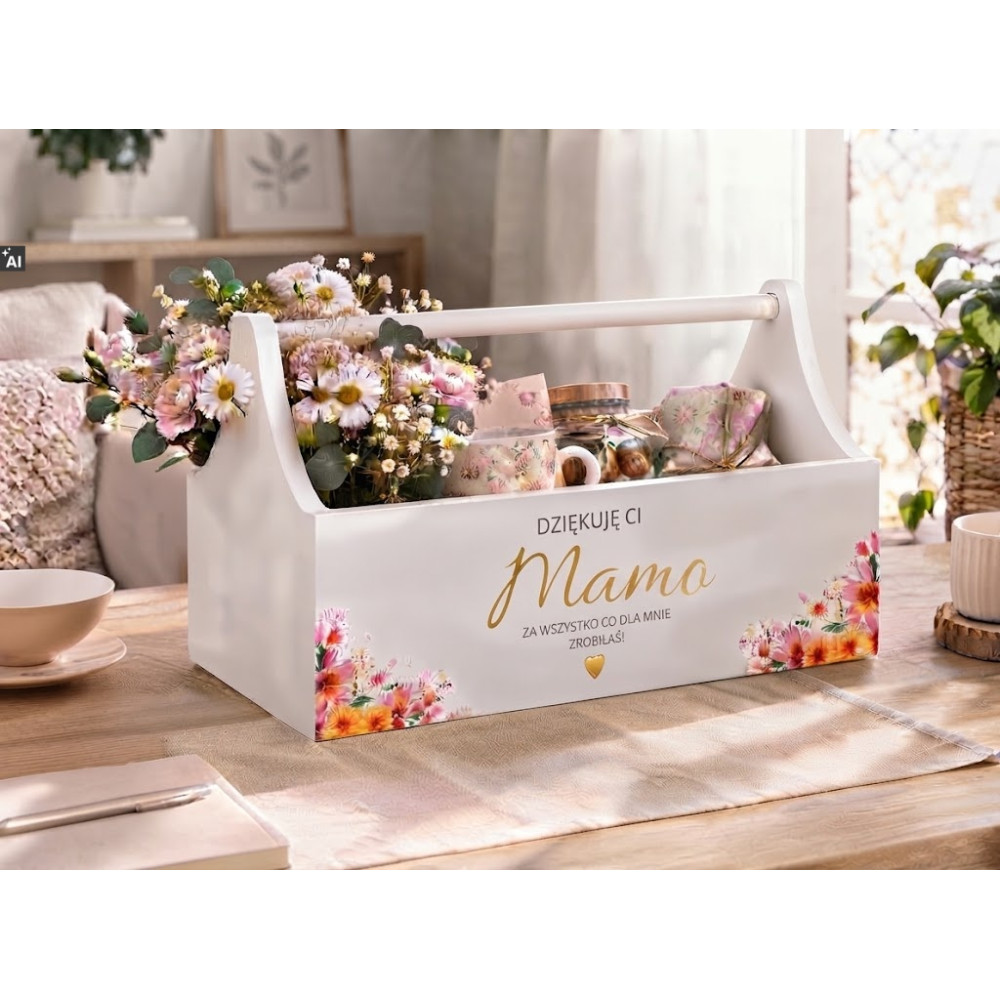 Personalizowany narzędziownik dla Mamy i – drewniany organizer prezent na Dzień Mamy