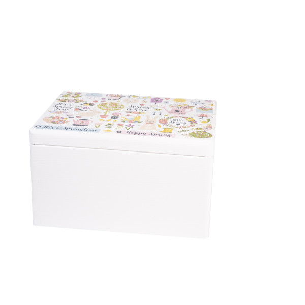 Skrzynka drewniana z deklem 40x30x23 /3152.01.UV.XII NADRUK HAPPY SPRING /SIGNAL WHITE