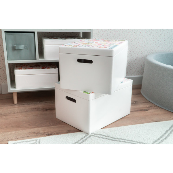 Skrzynka drewniana z deklem 40x30x23 /3152.01.UV.XII NADRUK HAPPY SPRING /SIGNAL WHITE