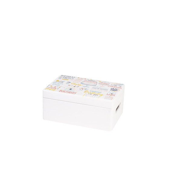 Skrzynka drewniana z deklem 30x20x13,5 /3150.0.1UV.XXII NADRUK BIRTHDAY PARTY/ SIGNAL WHITE