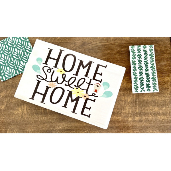 Skrzynka drewniana z deklem 40x30x23 /3152.01.UV.III NADRUK HOME SWEET HOME /SIGNAL WHITE