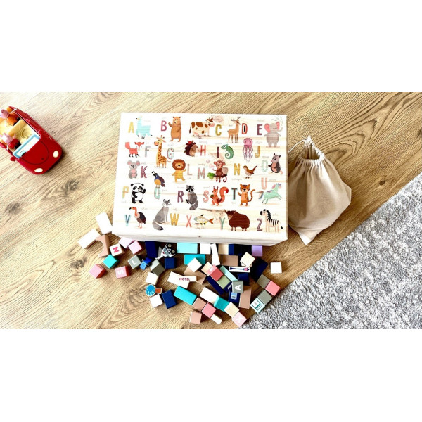 Skrzynka drewniana z deklem 40x30x23 /3152.UV.II NADRUK ZWIERZAKI