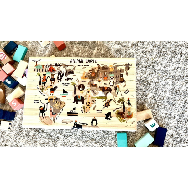 Skrzynka drewniana z deklem 40x30x23 /3152.UV.I  NADRUK MAPA