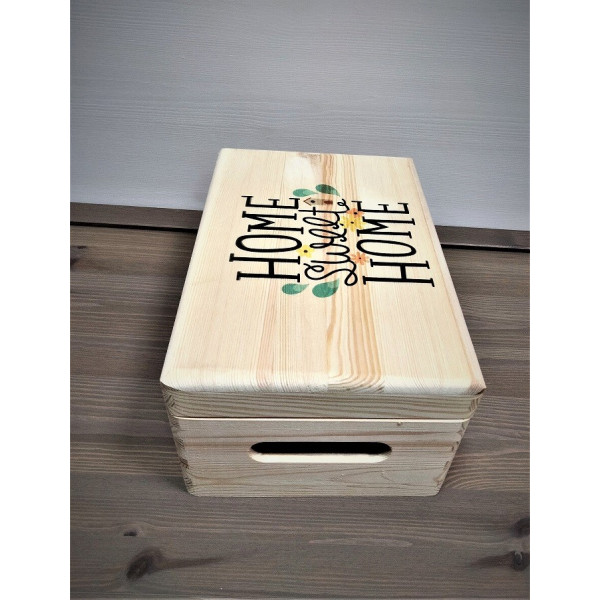 Skrzynka drewniana z deklem 30x20x13,5 /3150.UV.3 NADRUK HOME SWEET HOME